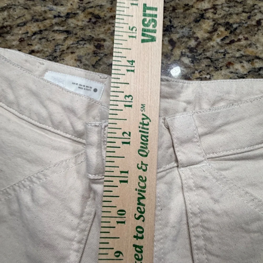 Zara Women Cream High Waisted Wide Leg Marine Pants Size 10 Off White Pocket ws